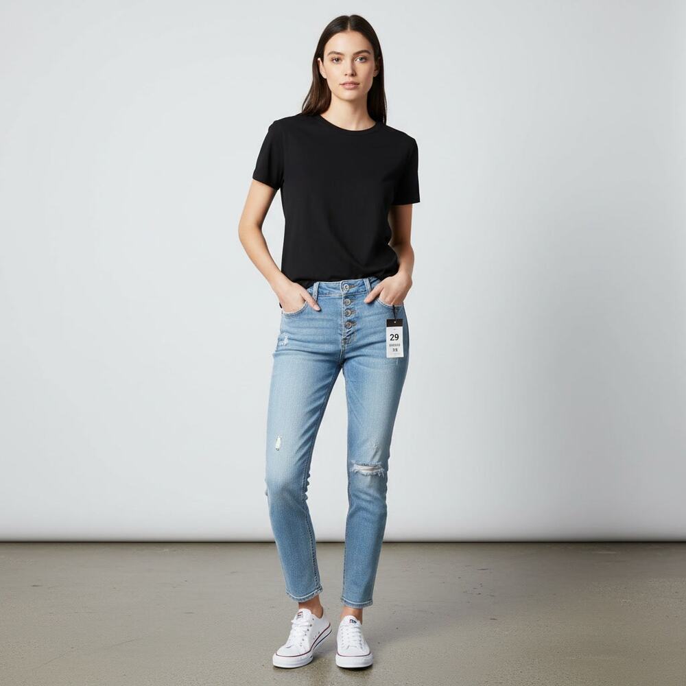 1344 - Flying Monkey Lt wash button fly skinny jeans - 29
